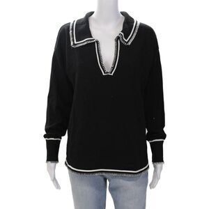 SNDYS. Womens Long Sleeve Collared Contrast Stitching Sweater Black Size S